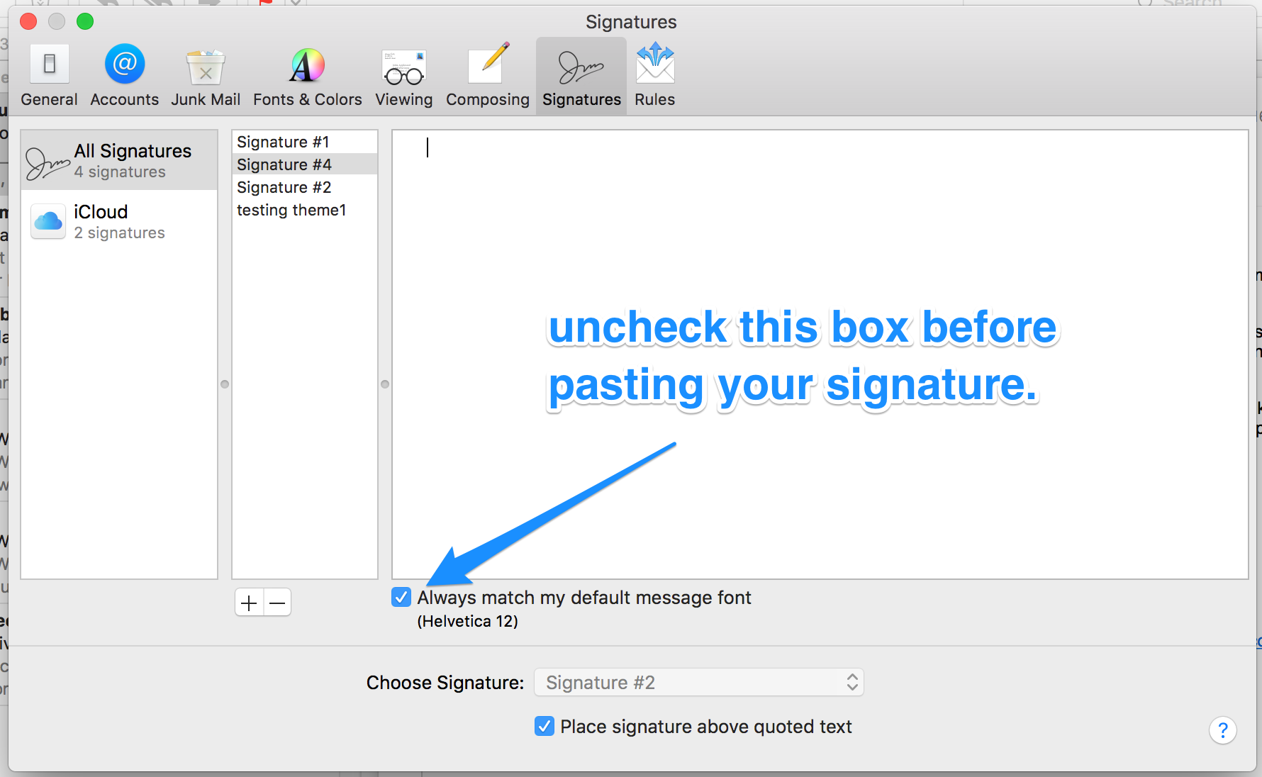 mac mail signatures not showing up